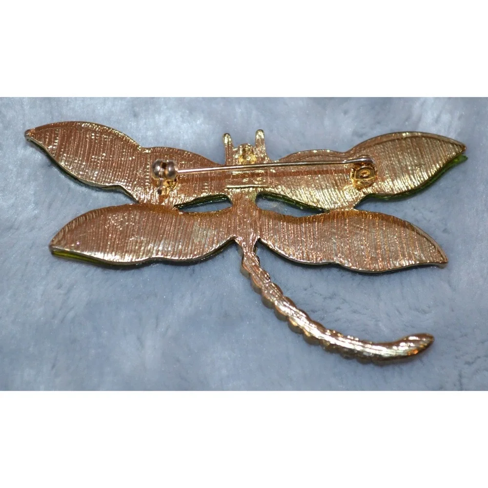Vintage Kenneth‎ Cole Dragonfly Brooch / Pin Abalone & Rhinestones 2.75